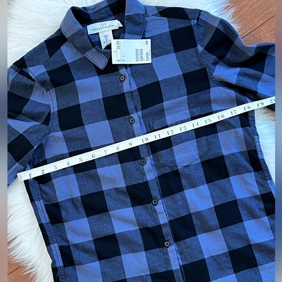NWT H & M  L.O.G.G. Blue & Black Checked Cotton Long Sleeve Plaid Shirt-Size 2 - Picture 7 of 9